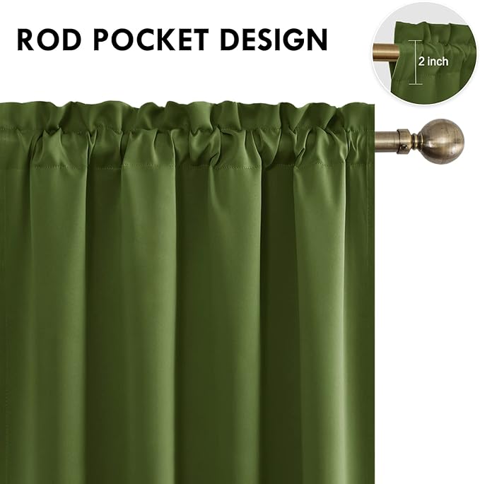 DWCN Olive Green Room Darkening Blackout Curtains - Thermal Insulated Privacy Energy Saving Window Curtain Drapes 52 x 45 inch Length, Set of 2 Bedroom Living Room Curtains