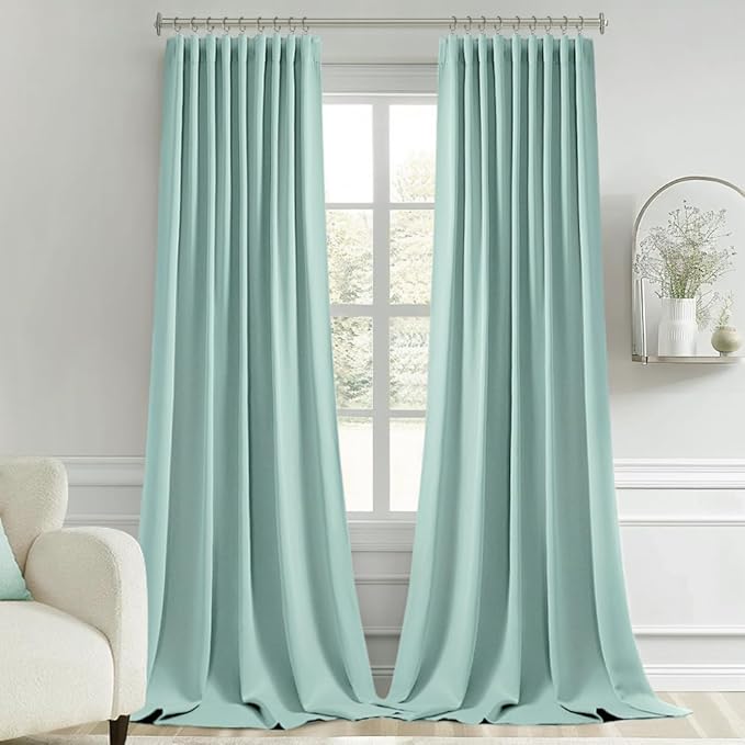 MIULEE Aqua Back Tab Blackout Curtains 120 Inch Long 2 Panels Set for Bedroom, Rod Pocket/Pinch Pleated Extra Long Thermal Insulated Living Room Darkening Light Blocking 10FT Drapes