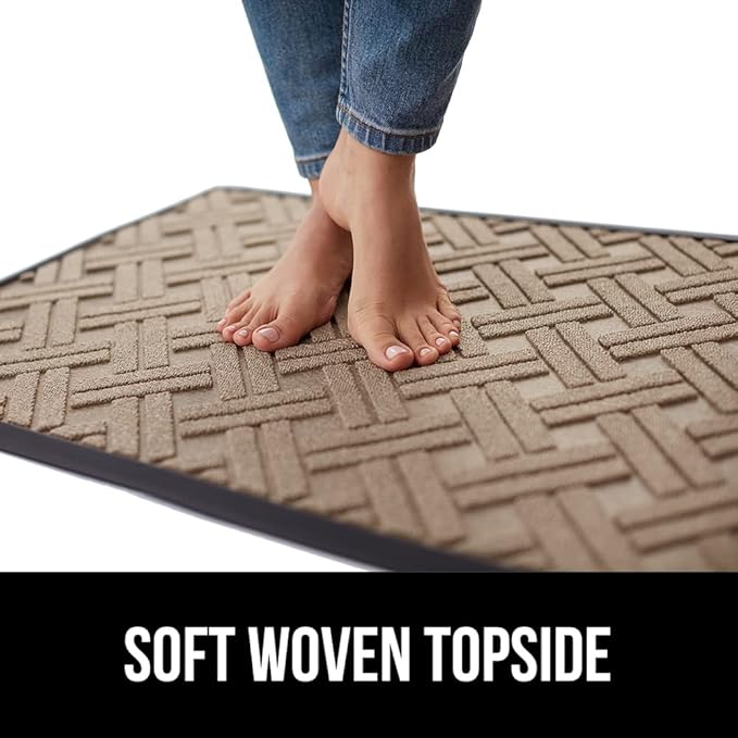GORILLA GRIP 100% Waterproof All-Season WeatherMAX Doormat, US Designed Natural Rubber, Stain and Fade Resistant, Low Profile Indoor Outdoor Door Mats, Easy Clean Patio Mat, 29x17, Taupe Basket Weave