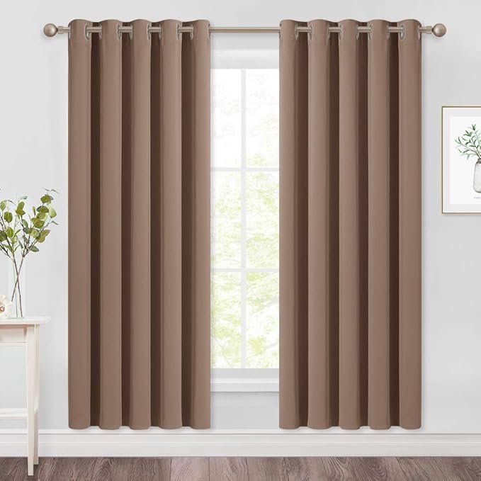 NICETOWN Window Draperies Blackout Curtain Panels, Window Treatment Thermal Insulated Solid Grommet Blackout Drapes for Bedroom (One Pair, 70 by 72 inches, Cappuccino)