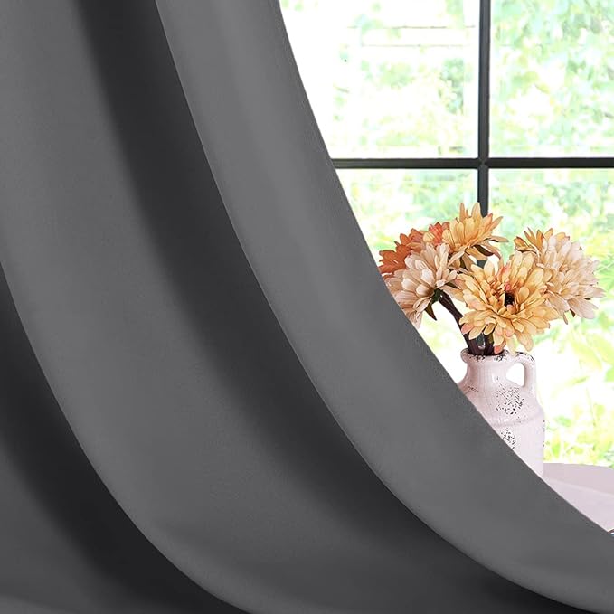 NICETOWN Blackout Window Curtains 80 inch Long, 2 Panels, 34 inch, Grey, Grommet Top Room Darkening Thermal Insulated Solid Vertical Drapes for Bedroom/Kid Room