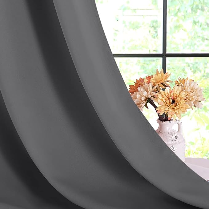 NICETOWN Blackout Window Curtains 60 inch Length 2 Panels, 34 x 60 Inch, Grey, Grommet Top Room Darkening Thermal Insulated Solid Vertical Drapes for Bedroom/Kid Room