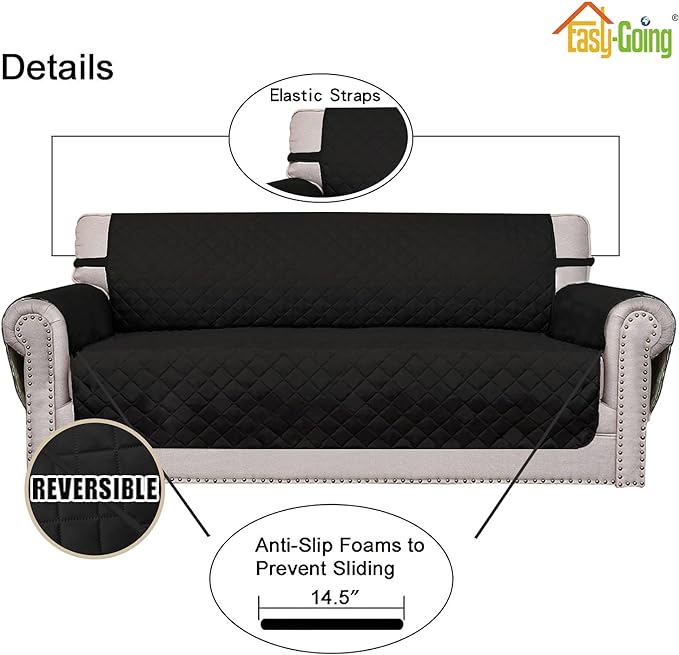 Easy-Going Chair Sofa Slipcover Reversible Sofa Cover Water Resistant Couch Cover Furniture Protector Cover with Elastic Straps for Pets Kids Children Dog Cat (Chair, Black/Black)