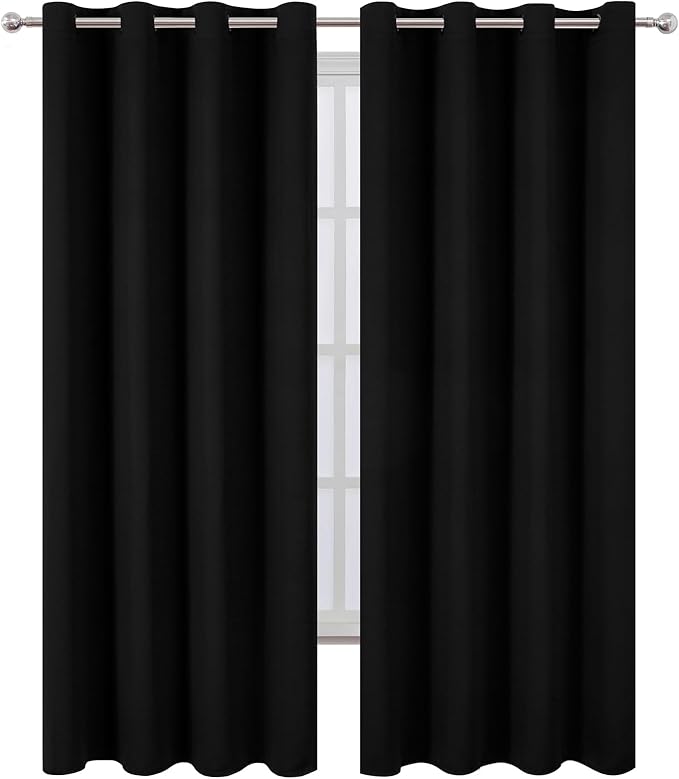 LEMOMO Blackout Curtains 52 x 90 Inch Long Black Curtains Set of 2 Panels Room Darkening Curtains for Bedroom and Living Room