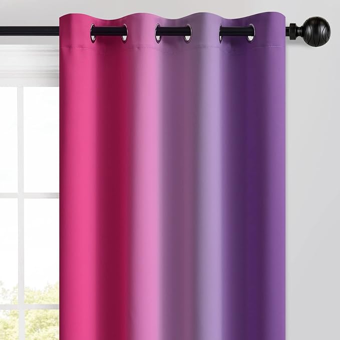 Yakamok Ombre Pink and Purple Curtains for Bedroom, Gradient Room Darkening Curtains, Grommet Thermal Insulated Light Blocking Window Drapes/Curtain for Living Room,52 x 72 Inch,2 Panels