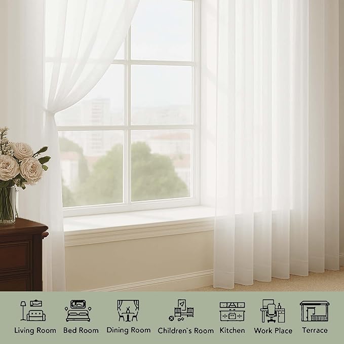 OWENIE Ivory Sheer Curtains 120 Inches Long 2 Panels Set, Airy Lightweight Sheer Ivory Curtain for Living Room Bedroom, Farmhouse Voile Filmy Rod Pocket Curtains Drapes, 2 Pcs, Each 59" Wx120 L Inch