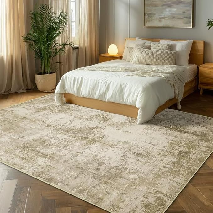 LEPEII 8x10 Area Rugs, Machine Washable Low Pile Rugs for Living Room, Modern Abstract Area Rugs for Bedroom, Large Area Rug with Non-Slip Backing for Dining Room-Beige