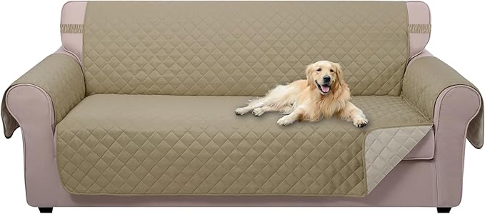 U-NICE HOME 4 Seater Sofa Cover 91 Inch Large Couch Covers for 4 Cushion Couch with Elastic Straps Water Resistant Furniture Protector Cover for Pets Cat (Sofa XX-Large, Light Camel/Beige)