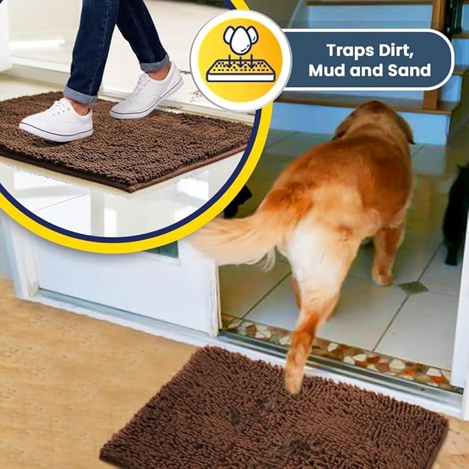 Muddy Mat® | Super Absorbent Door Mat Indoor, Microfiber Quick Dry Chenille Entryway Rug, Non-Slip Front Door Mat, Indoor Mats for Entryway, Machine Washable Pet Rug, Brown 24"x36"