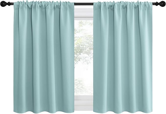 NICETOWN 2 Panels Blackout Curtains, Rod Pocket Thermal Insulated Drapes for Kitchen, Heavy Duty Small Window Treatment for Dorm Room, Studio Apartment, Basement (Aqua Green, W42 x L30)
