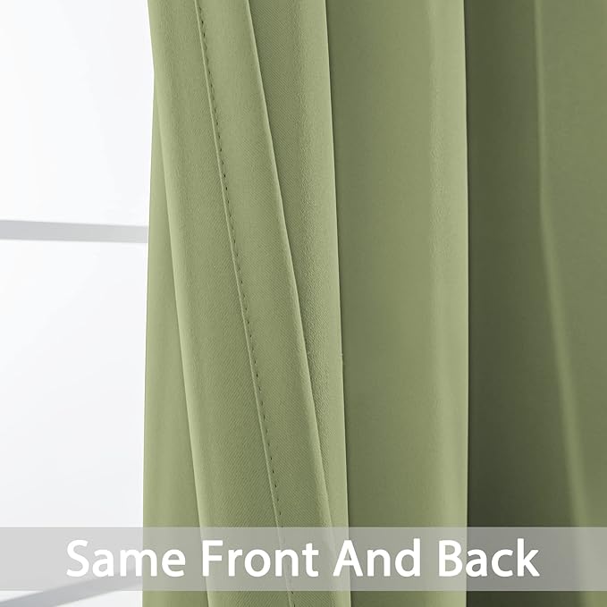 Yakamok Blackout Curtains Room Darkening Thermal Insulated Window Panels,Solid Grommet Top Drapes for Bedroom(52x108 Inch, Sage Green, 2 Panels)