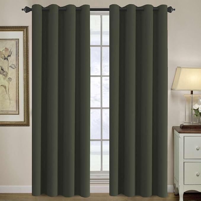 H.VERSAILTEX Blackout Curtain for Living Room Thermal Insulated Window Treatment Curtain Extra Long 84 inch Length Energy Saving Solid Grommet Top Blackout Drape, One Panel, Olive, 52" W x 84" L