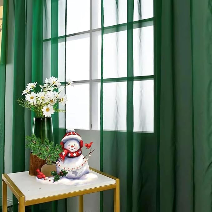 SpaceDresser Foliage Green Sheer Curtains 4 Panels Rod Pocket Semi-Sheer Curtain 108 Inches Long Light Filtering Voile Window Drapes for Bedroom Living Room Kitchen, Each 52W x 108L