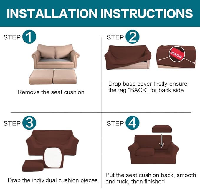 Turquoize 3 Piece Sofa Covers for 2 Cushion Couch Sofa Slipcover Soft Couch Cover for Dogs-Washable Sofa Furniture Cover with 2 Individual Cushion Covers, Feature Fabric (2 Cushion Sofa, Burnt Brick)