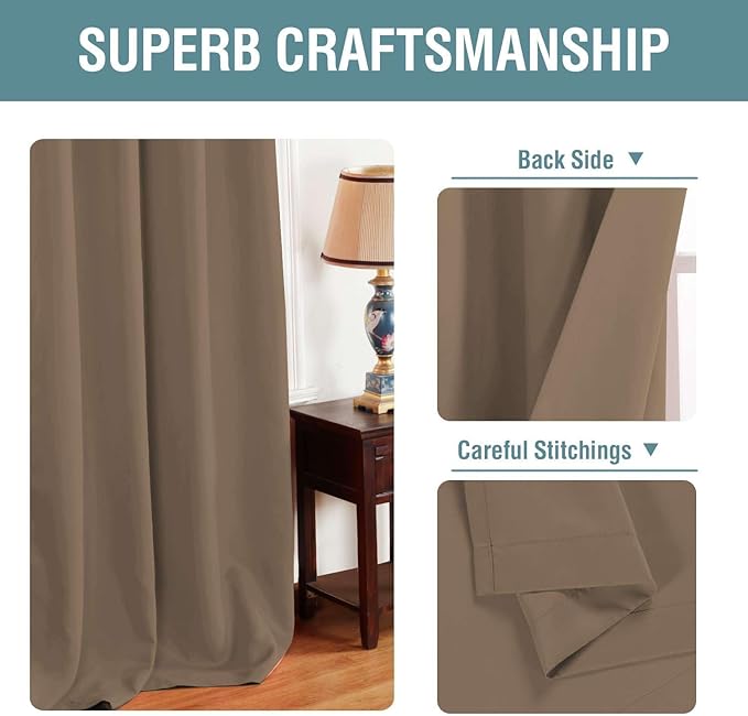 H.VERSAILTEX Blackout Curtain for Living Room Thermal Insulated Window Treatment Curtain Extra Long 63 inch Length Energy Saving Solid Grommet Top Blackout Drape, One Panel, Macchiato, 52" W x 63" L