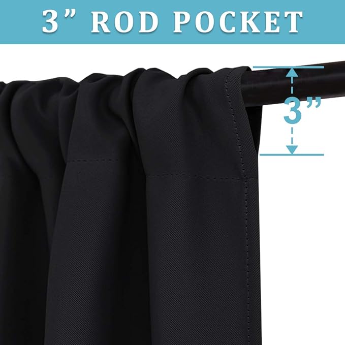 RYB HOME Extra Wide Blackout Curtains for Bedroom Living Room 63 inches Long, Thermal Insulated Privacy Drapes for Nursery Home Theater Dining Room, Width 62 by Length 63, Black, 2 Panels