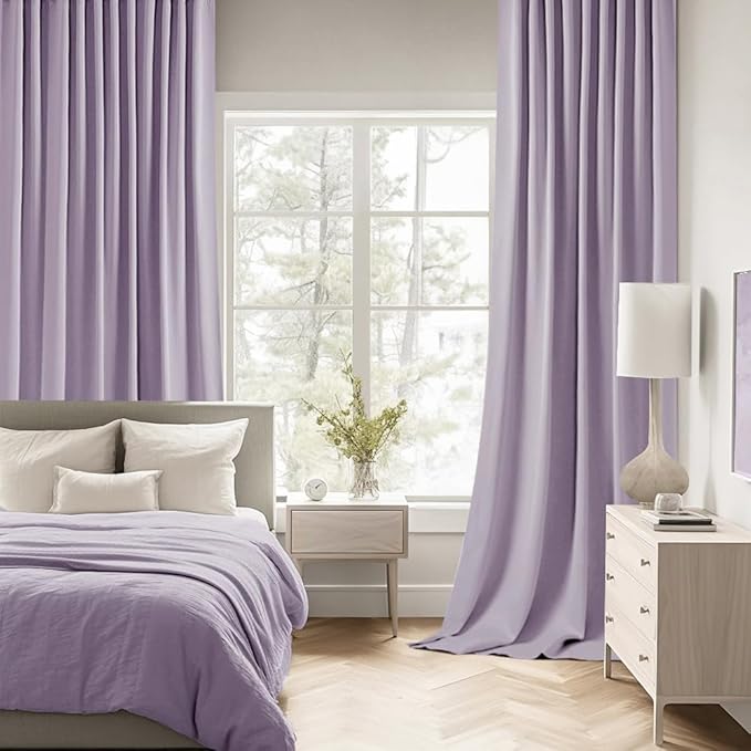 MIULEE Lilac Back Tab Blackout Curtains 90 Inches Long 2 Panels Set for Living Room Bedroom Privacy, Rod Pocket/Pinch Pleat Thermal Insulated Room Darkening Pleated Light Blocking Drapes