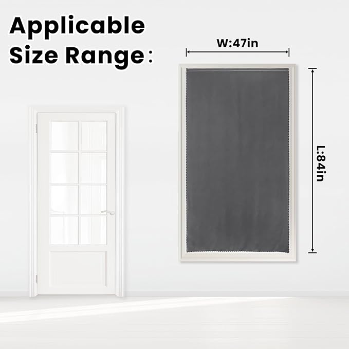 Magic Tape Blackout Curtains for Bedroom No Drillng Self Adhesive Curtains No Rod Small Window, 47" W X 84" L, Grey, 1 Panel