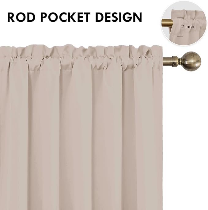 DWCN Blackout Curtains for Living Room Thermal Insulated, Energy Saving & Noise Reducing Bedroom Curtains, Camel, W 70x L 63 Inch, Set of 2 Rod Pocket Curtain Panels