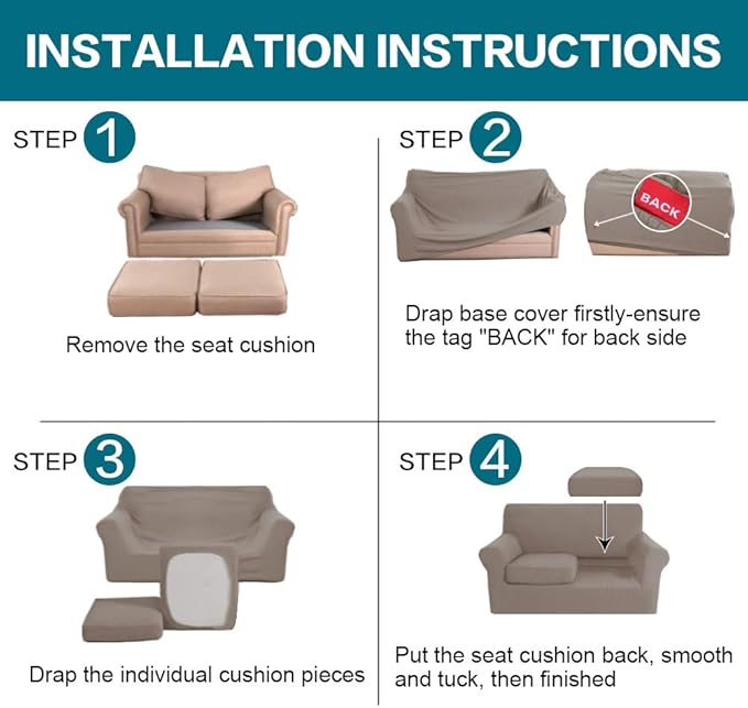 Turquoize 3 Piece Sofa Covers for 2 Cushion Couch Sofa Slipcover Soft Couch Cover for Dogs-Washable Sofa Furniture Covers with 2 Individual Cushion Covers Jacquard Fabric (2 Cushion Sofa, Taupe)