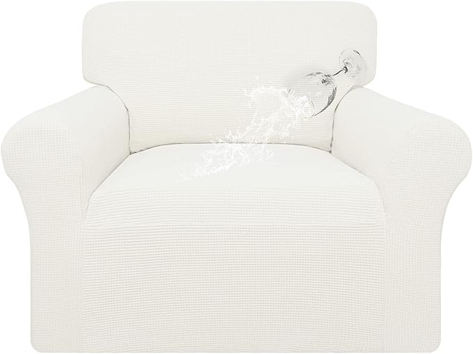 Easy-Going 100% Waterproof Chair Couch Cover, Dual Waterproof Sofa Cover, Stretch Jacquard Sofa Slipcover, Leakproof Furniture Protector for Kids, Pets, Dog and Cat (Chair, Cream)