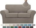 Turquoize 3 Piece Sofa Covers for 2 Cushion Couch Sofa Slipcover Soft Couch Cover for Dogs-Washable Sofa Furniture Covers with 2 Individual Cushion Covers, Thick Jacquard Fabric (Loveseat, Taupe)