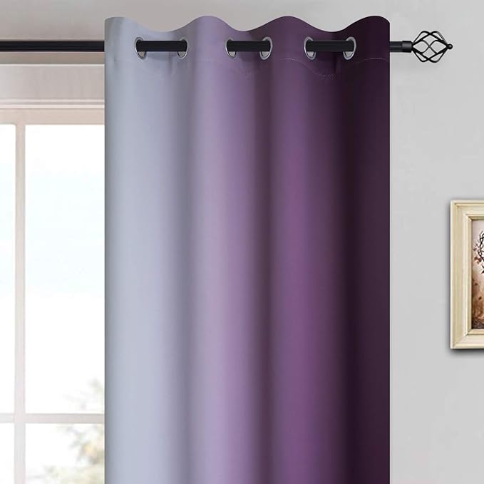 Yakamok Room Darkening Ombre Curtains 84 Inch Length, Purple and Greyish White Thermal Insulated Gradient Color Curtains,Light Blocking Grommet Window Drapes for Bedroom,52 Inch Width,2 Panels