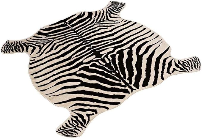 Zebra Rug Faux Zebra Print Area Rug Animal Hide Mat/Carpets for Living Room Yellowish Cream 4x4.6 Feet