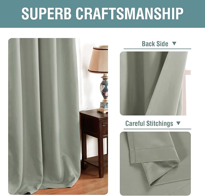 H.VERSAILTEX Blackout Curtain for Living Room Thermal Insulated Window Treatment Curtain 54 inch Length Energy Saving Solid Grommet Top Blackout Drape, One Panel, Light Sage, 52" W x 54" L