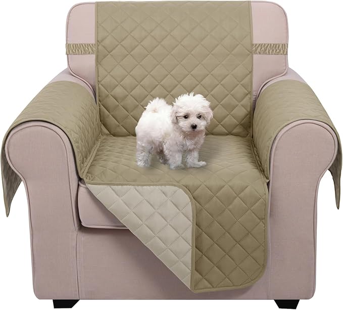 U-NICE HOME Recliner Chair Covers Reversible Chair Cover for Dogs with Elastic Straps Water Resistant Diamond Quilted (23''Armchair, Light Camel/Beige)