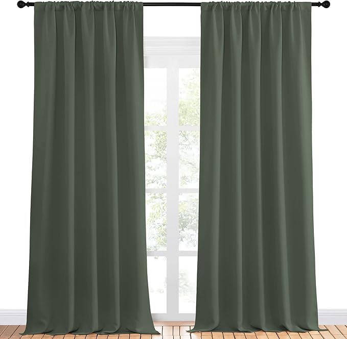 NICETOWN Bedroom Curtains Blackout Draperies - All Season Thermal Insulated Solid Rod Pocket Top Blackout Curtains/Drapes for Kid's Room (Dark Mallard, 1 Pair, 52 x 95 Inch)