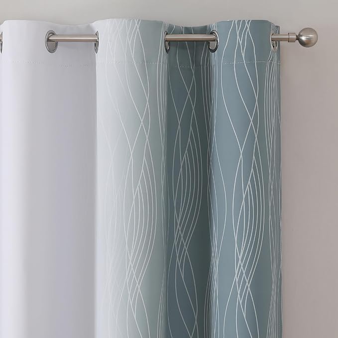 Estelar Textiler Stone Blue and Greyish White Ombre Blackout Curtains 72 Inches Length for Bedroom, Thermal Insulated Light Blocking Grommet Gradient Blackout Drapes for Living Room, 42Wx72L, 2 Panels