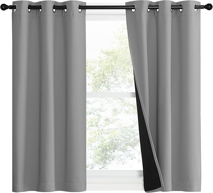 NICETOWN Full Shade Curtain Panels, Pair of Energy Smart & Noise Blocking Out Blackout Drapes for Dining Room Window, Thermal Insulated Guest Room Lined Window Dressing(Silver Grey, 37 x 40 inch)