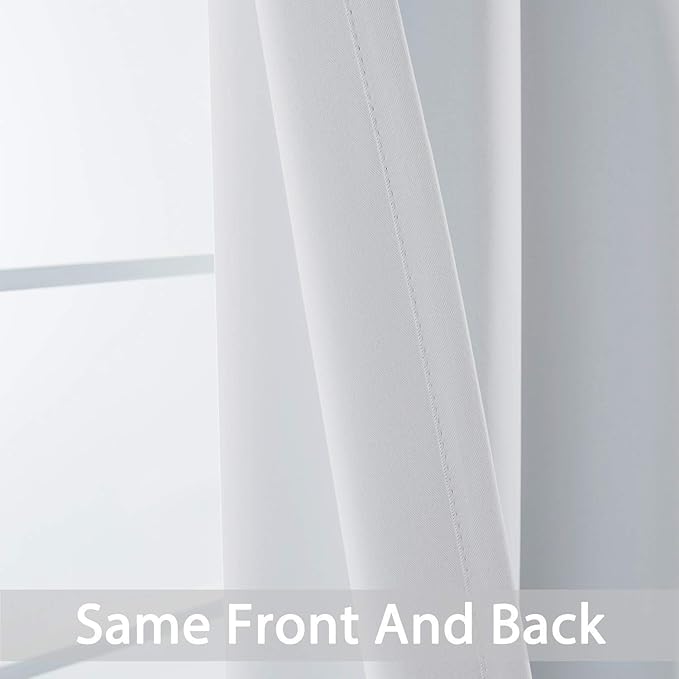 Yakamok Greyish White Curtains for Bedroom,Grommet Thermal Insulated Room Darkening Curtains for Living Room, 62W x 63L, 2 Panels