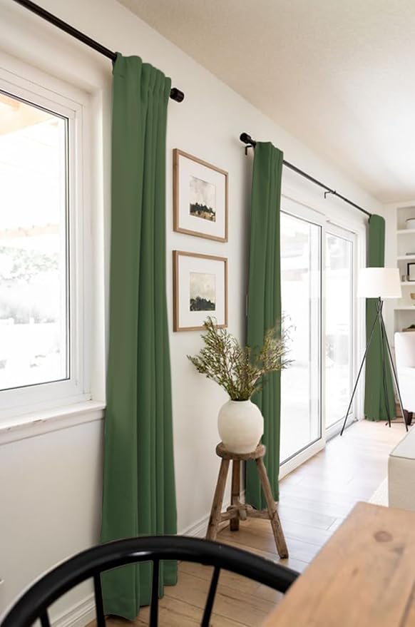 100% Blackout Shield Linen Blackout Curtains for Bedroom 72 Inches Long, Back Tab/Rod Pocket Living Room Drapes, Thermal Insulated Blackout Curtains 2 Panels Set, 50" W x 72" L, Moss Green