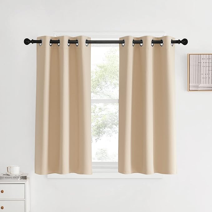NICETOWN Bedroom Blackout Curtains and Drapes, Biscotti Beige, Set of 2, 34 by 40, Window Treatment Thermal Insulated Solid Grommet Blackout Draperies for Kitchen/Cafe