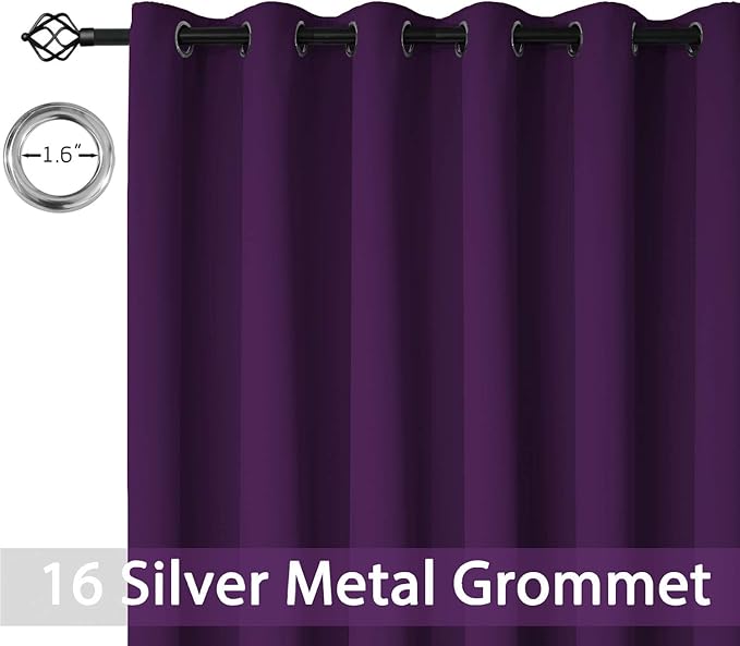 Yakamok Extra Wide Blackout Curtain for Sliding Glass Door, Grommet Thermal Insulated Room Divider Curtain 100W x 84L inch, Room Darkening Patio Curtain,8.3ft Wide x 7ft Tall, 1 Panel,Purple