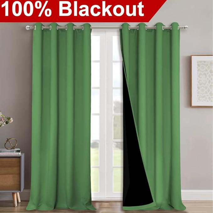 NICETOWN 100% Blackout Curtains for Windows, Pack of 2, Forest Green, 52" W x 120" L, Super Heavy-Duty Black Lined Total Darkness Drapes for Bedroom, Privacy Assured Window Treatment for Patio