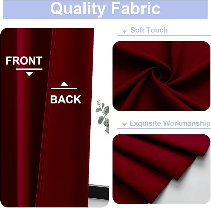Simplebrand Ava Red Blackout Curtains for Bedroom 84 Inch Length 2 Panels Set, Solid Thermal Insulated Privacy Nursery Window Treatment Curtains Blackout Drapes, W40 x L84 Inch, Red
