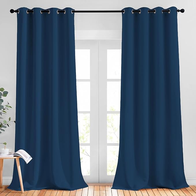 NICETOWN Blackout Thick Window Curtains - (W52 x L120, Moroccan Blue, 2 Panels) Thermal Insulated Grommet Drape Longer Panels for Bedroom and Living Room