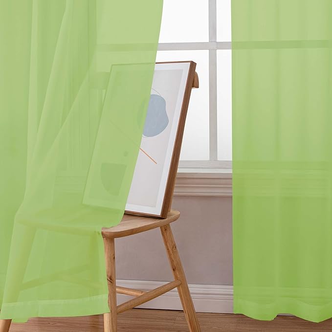 Chyhomenyc Lime Sheer Curtains 84 Inches Long 2 Panels Set, Light Filtering Soft Airy Window Curtains, Rod Pocket for Living Room Bedroom Window Drapes, 42Wx84L Inch, 2PCS