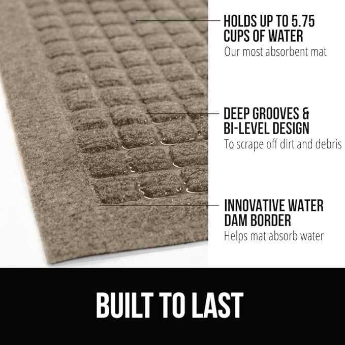 GORILLA GRIP® Ultra Absorbent Front Door Mat Outside Entrance, 35x23, Traps Dirt and Moisture, HydroABSORB Indoor Outdoor Doormat Holds Up to 5.7 Cups Water, Stain and Fade Resistant Welcome Mat Beige