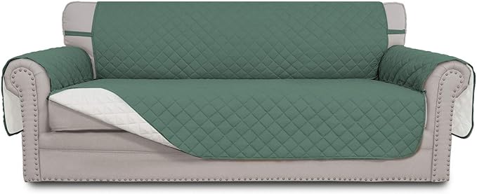 Easy-Going 4 Seater Sofa Slipcover Reversible Sofa Cover Water Resistant Couch Cover with Foam Sticks Elastic Straps Furniture Protector for Pets Children Dog Cat (XX-Large, Cyan/Ivory)