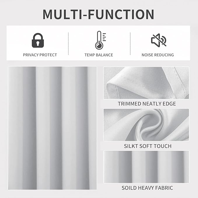 Joydeco White Curtains 90 Inches Long 2 Panels Set, Thermal Insulated Long Curtains& Drapes 2 Burg, Room Darkening Grommet Drapes for Living Room Bedroom Window (W52 x L90 Inch, Greyish White)