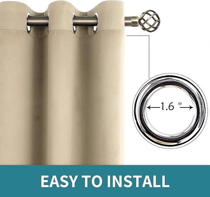 BGment Room Darkening Curtains for Bedroom - Grommet Thermal Insulated Window Treatments Light Blocking Curtains for Living Room, Set of 2 Panels, Each 46 x 72 Inch, Beige