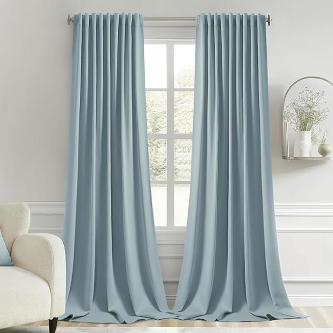MIULEE Slate Blue Back Tab Blackout Curtains 120 Inch Long 2 Panels Set for Bedroom, Rod Pocket/Pinch Pleated Extra Long Thermal Insulated Living Room Darkening Light Blocking 10FT Drapes