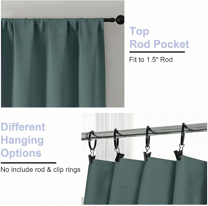 Simplebrand Ava Dark Green Blackout Curtains for Bedroom 63 Inch Length 2 Panels Set, Privacy Thermal Insulated Rod Pocket Door Window Curtains for Patio French Door Front Door, W40 x L63 Inch