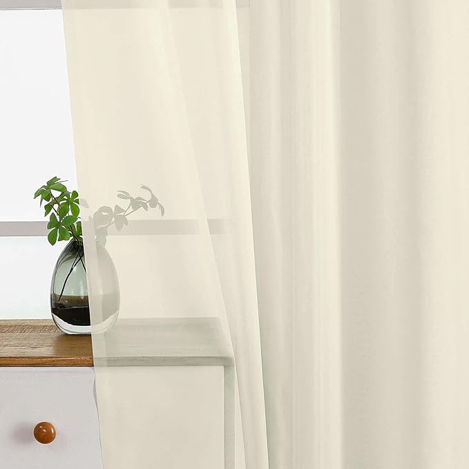 Cream Valances for Windows 14 inch Length 2 Panels Set, Small Voile Sheer Curtains for Bathroom, Soft Fabric Lightweight Light Filtering Kitchen Curtains, Dual Rod Pocket, 2x42Wx14L Inches