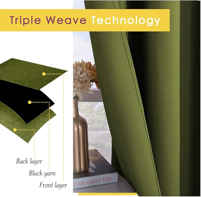 NICETOWN Blackout Curtain Panels for Bedroom, 2 Panels, W42 x L60 inches, Olive Green, Thermal Insulated Grommet Top Blackout Draperies and Drapes