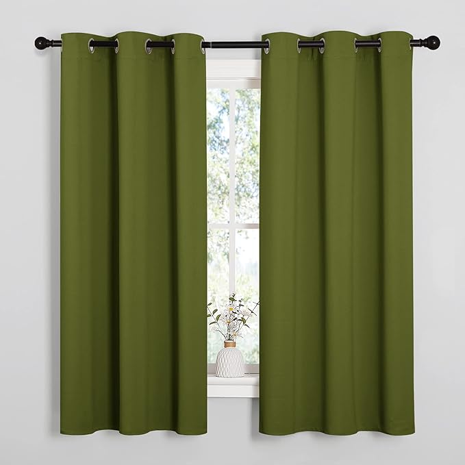 NICETOWN Window Curtain Panels, Christmas Window Decoration Thermal Insulated Solid Grommet Blackout Draperies/Drapes for Bedroom (1 Pair, 34 by 54-inch, Olive Green)